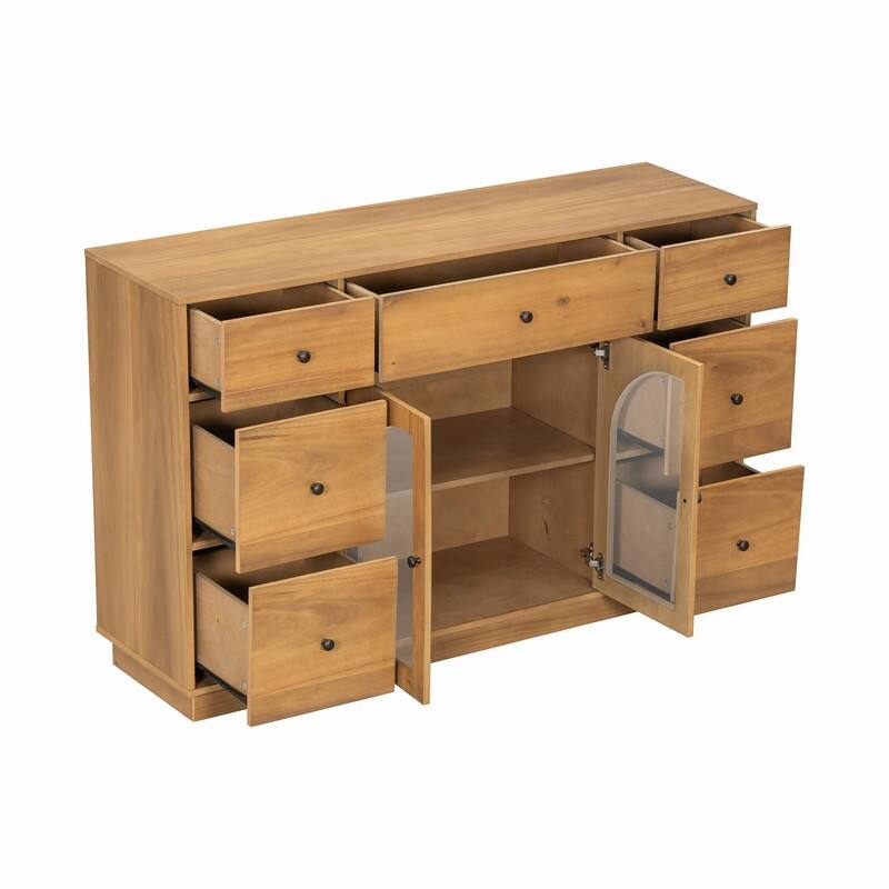 55.1" Large Storage Cabinet with 2 Doors and 7 Drawers for Living and Dining Room Organization