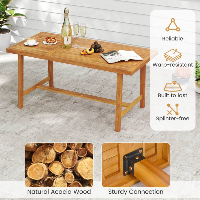 Costway 63" Acacia Wood Dining Table for 6 People with 1.97" Umbrella - See Details