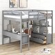 preview thumbnail 4 of 16, Full Size Loft Bed with Built-in Desk with Two Drawers, and Storage Shelves and Drawers,Multifunctional Loft Bed with Storage