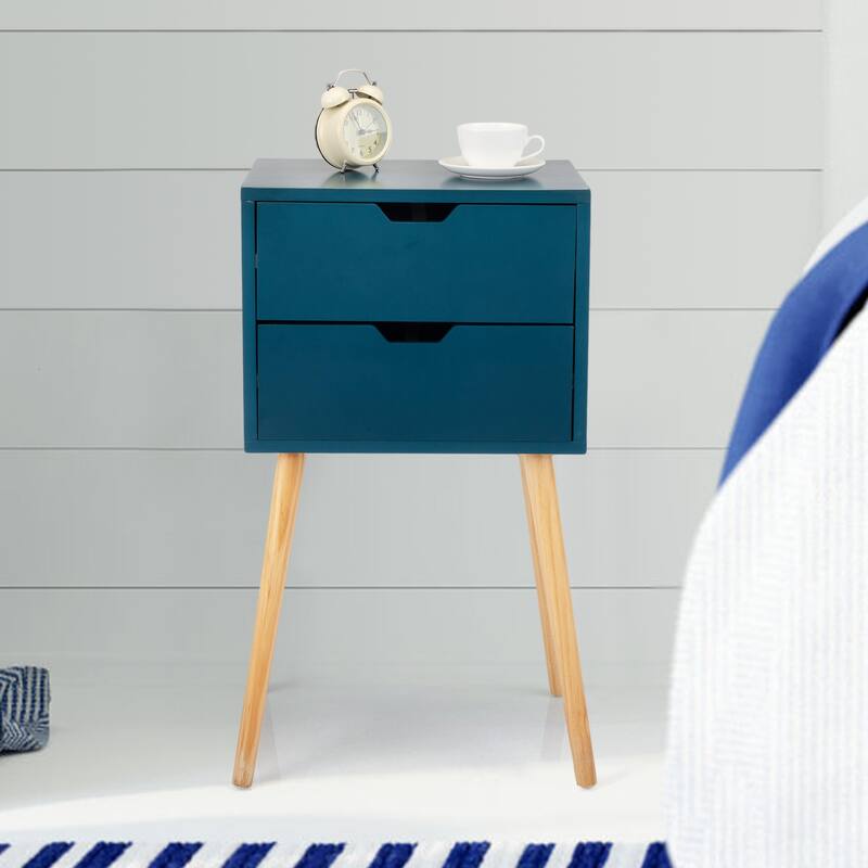 Set Of 2 Nightstand With 2 Drawers, Mid Century Wood Bedside Tables Living Rooms, Sofa Side End Table