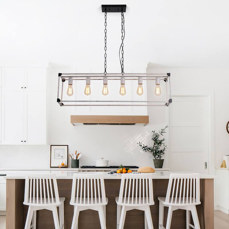 Ezra Farmhouse 41.3 in. Linear 6-Light Chandelier for Kitchen, Dining Room
