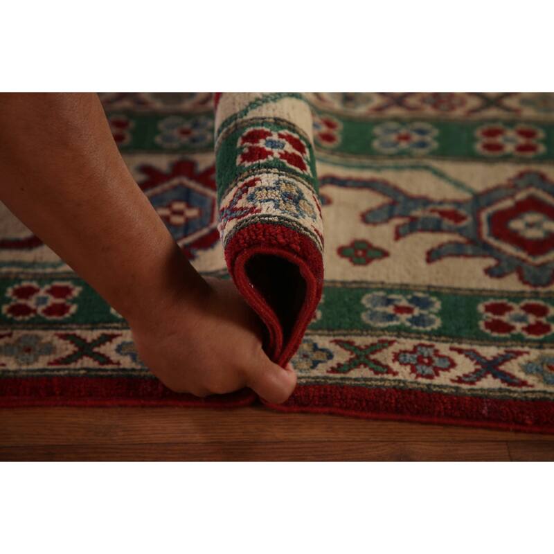 Red Geometric Kazak Oriental Area Rug Handmade Traditional Wool Carpet - 9'7" x 13'1"