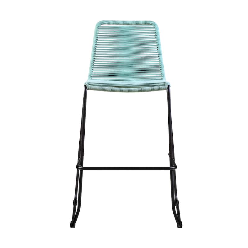 Shasta Black Steel and Rope Indoor Outdoor Bar Height Stackable Patio Bar Stools - Set of 2 - Bar Height