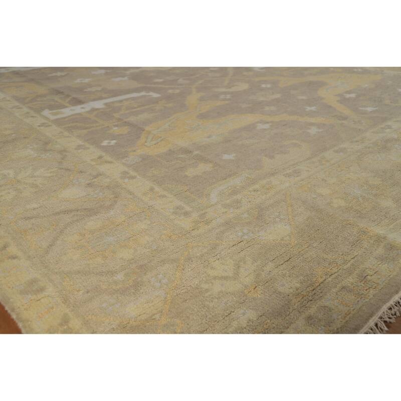 Transitional Earth Tone Brown Oushak Area Rug Handmade Wool Carpet - 9'1" x 11'8" - Brown - 9'1" x 11'8"