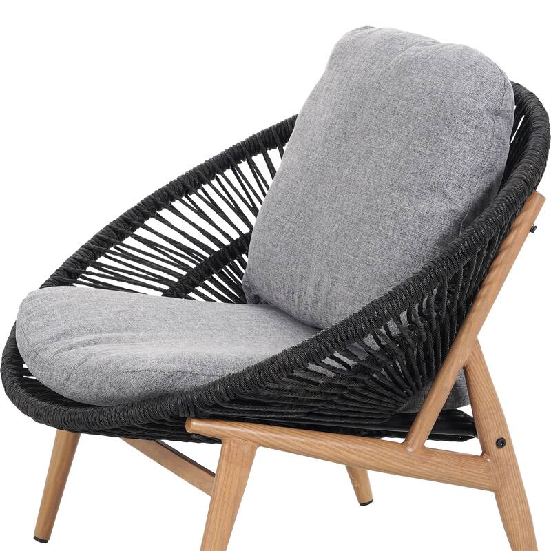 Roomfitters Cyril Outdoor Wicker Papasan Lounge Chair with Teak Finish Legs, Dark Grey and Grey