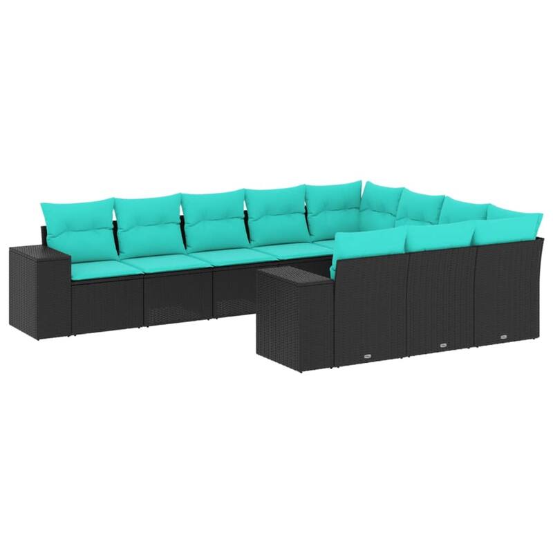 vidaXL 10 Piece Patio Sofa Set with Cushions Black Poly Rattan