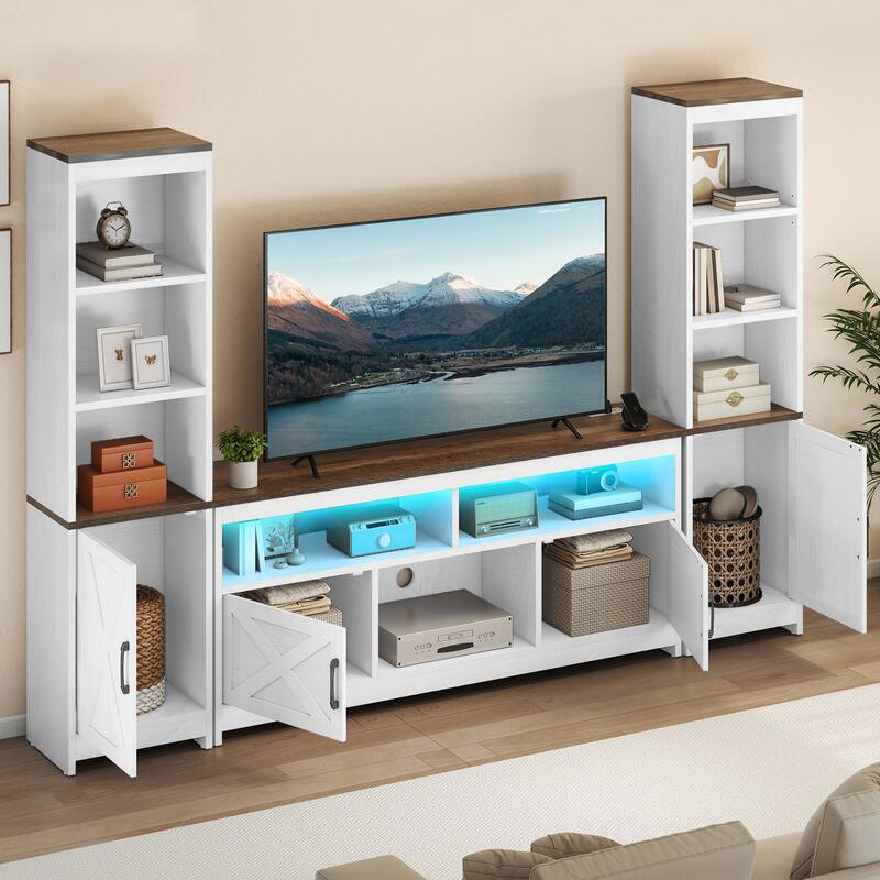Moasis Farmhouse TV Stand with LED Lights & Power Hub