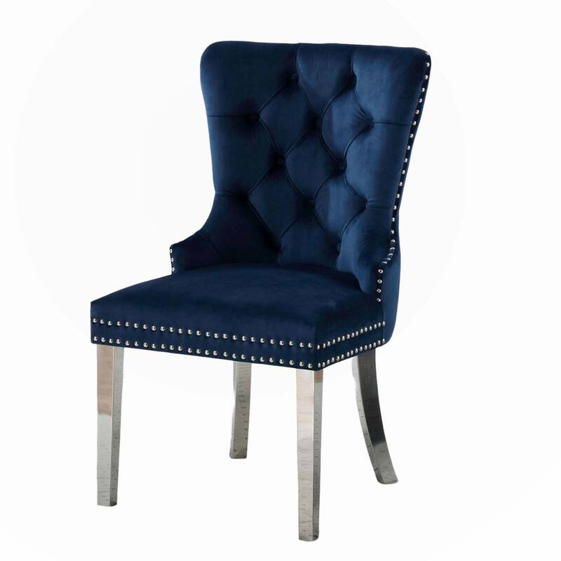 Contemporary Blue Color Flannelette 2pcs Side Chairs