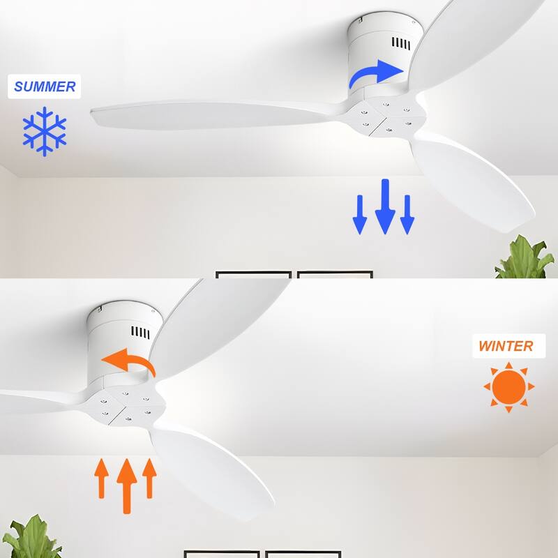 52 Inch Solid Wood Blades Ceiling Fan without Light,Reversible Airflow,6 Gear Wind Speed - 52 inch