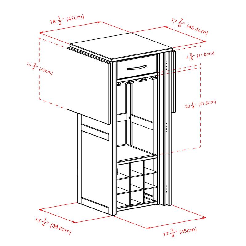 Newport Expandable Entertainment Wine Bar, Walnut - 50 x 17.87 x 40.16 inches