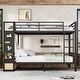 preview thumbnail 11 of 18, Storage Bunk Bed with Shelves, Wardrobe, 2 Drawers and Pegboard, Heavy Duty Metal Bunk Bed Frame, Noise Free, No Box Spring Need Black - Queen