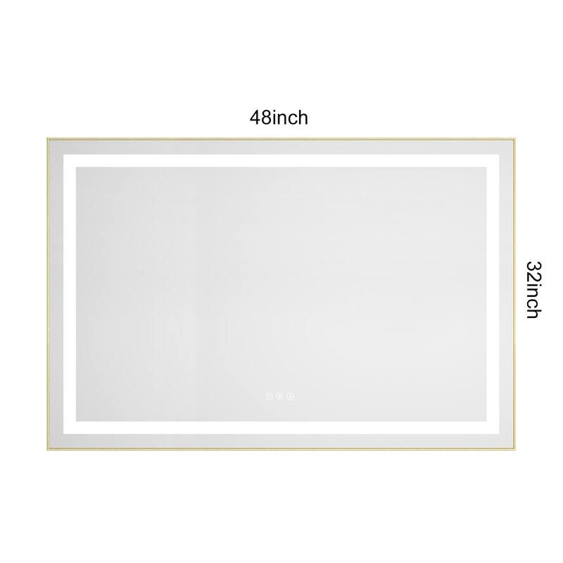 48" x 32" LED Bathroom Mirror with Front and Backlight, Wall Mounted Vanity Mirror with Aluminum Frame, Anti-Fog