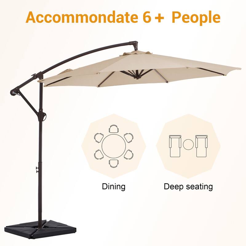 10 ft Steel Crank-lift Cantilever Umbrella With Weighted Base