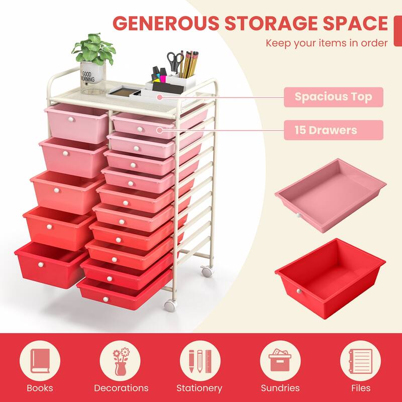 Costway 15 Drawer Rolling Storage Cart Tools Scrapbook Paper Office - See Details