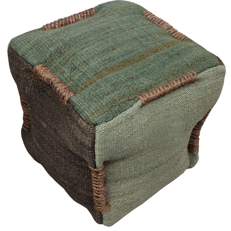 Andy Jute Upholstered Pouf - Green