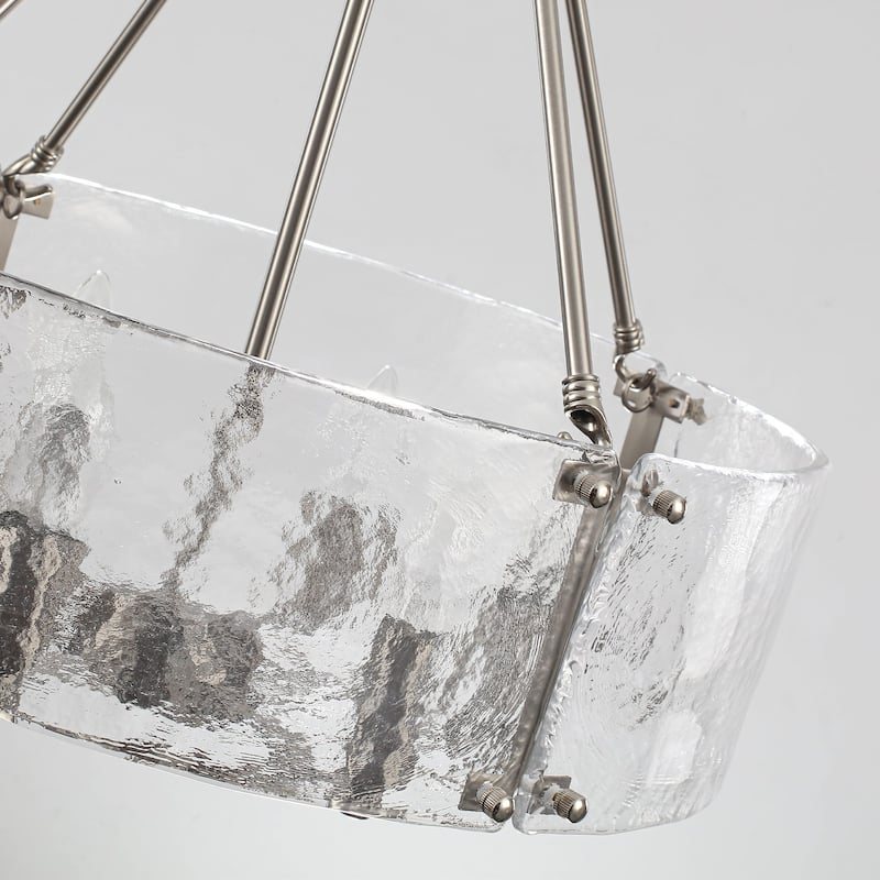 19.68 in. Modern 6-Light Dimmable Drum Candle Chandelier with Ripple Glass Shade