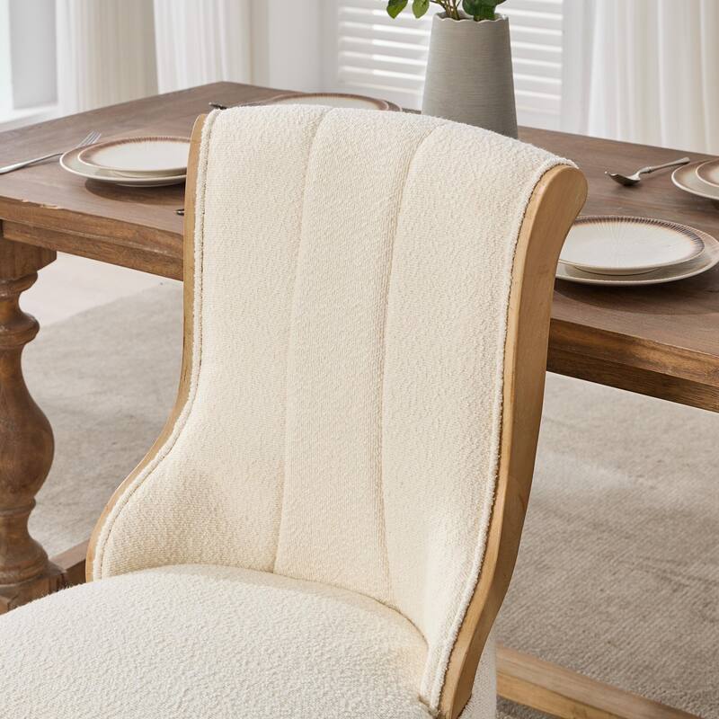 Snow Velvet Dining Chairs, Mid-Century Style with Curved Wood Trim & Sculpted Legs, Upholstered Comfort for Dining/Lounge