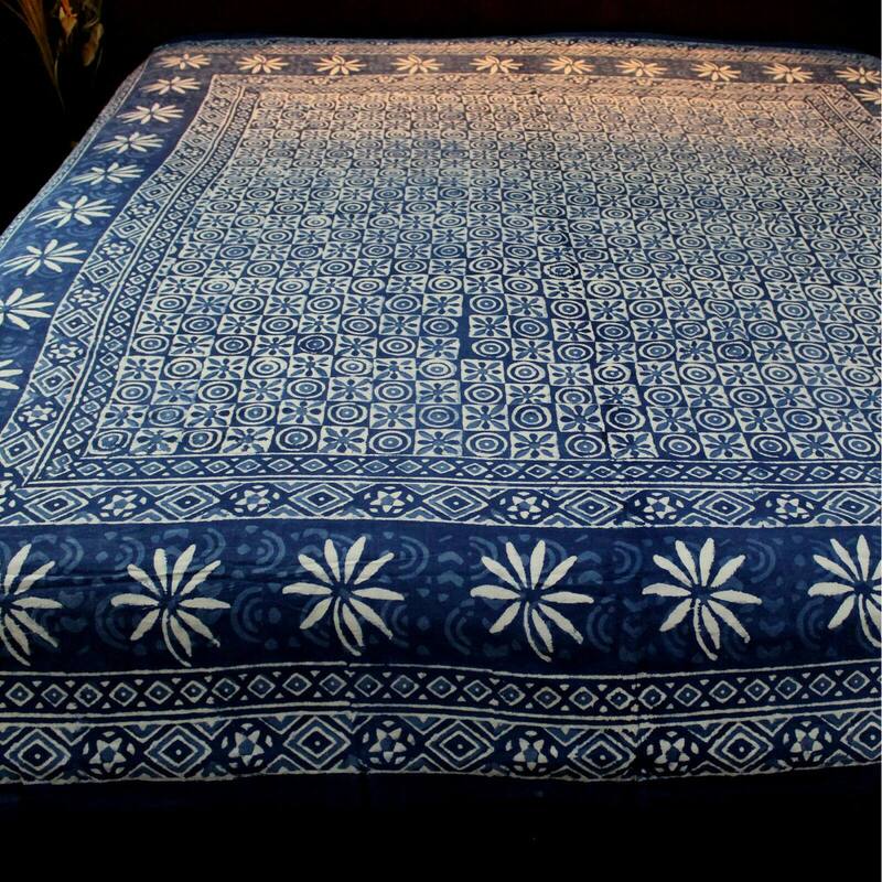 Cotton Hand Block Print Dabu Checkered Tablecloth Rectangle