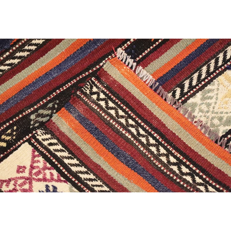Hand Woven Oriental 100% Wool Carpet Southwestern Tribal Multi-Colored Kilim Area Rug - 8' 6'' X 5' 9''