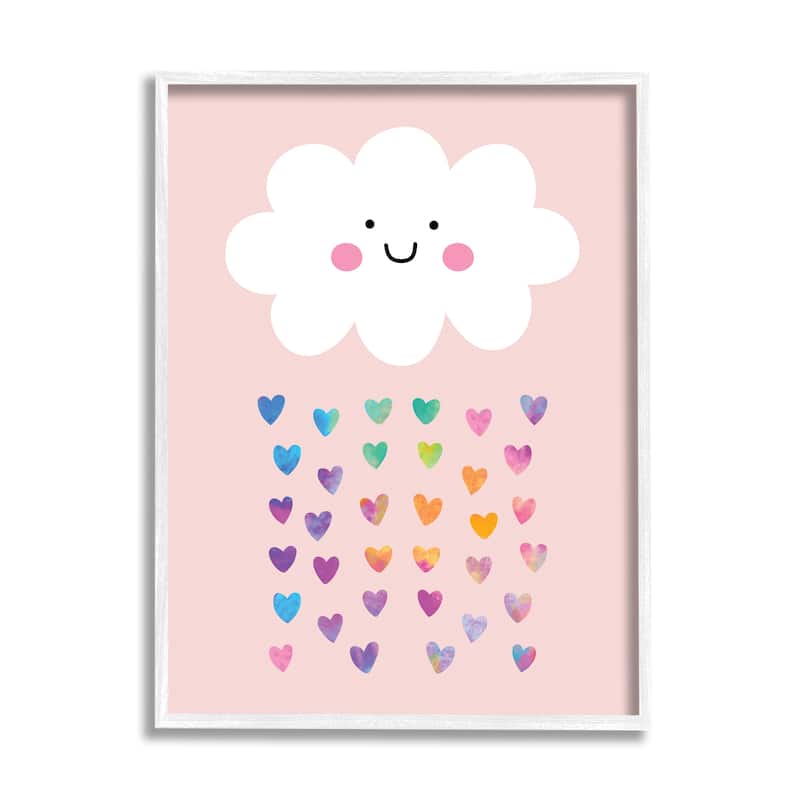 Stupell Raining Rainbow Hearts with Happy Cloud Framed Wall Art - Pink - 16 x 20 - White