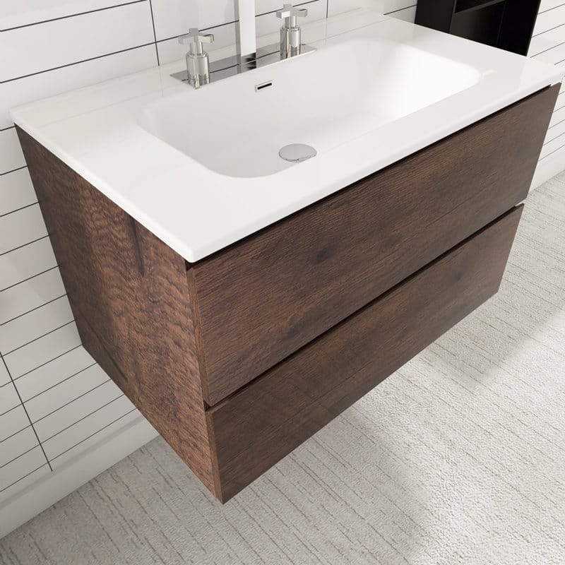 30 inches Wall-mounted Bathroom Vanity Set with White Ceramic Integrated Sink