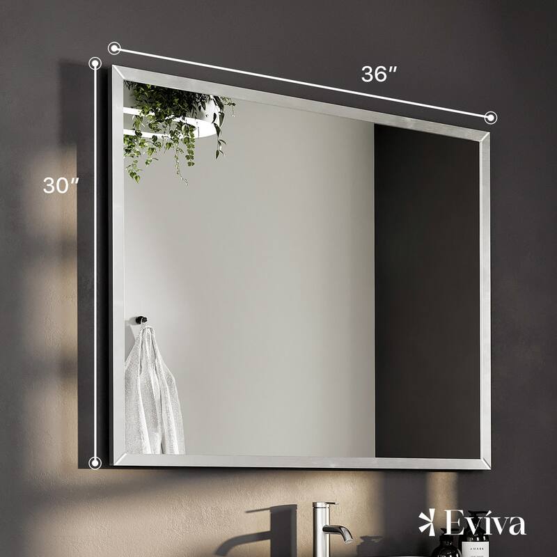 Eviva Sax 36" x 30" Rectangular Brushed Nickel Metal Framed Mirror - Brushed Nickel