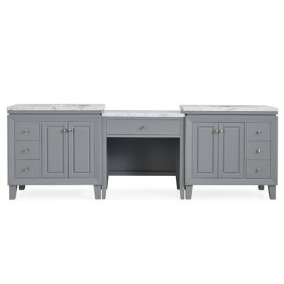 103" Modular Bathroom Vanity Double Sink Cabinet Carrara Marble Top