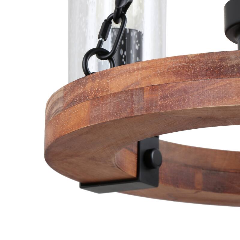 Anmytek Modern Farmhouse 6-Light Round Wood Chandelier Wagon Wheel Pendant Lights With Seeded Glass