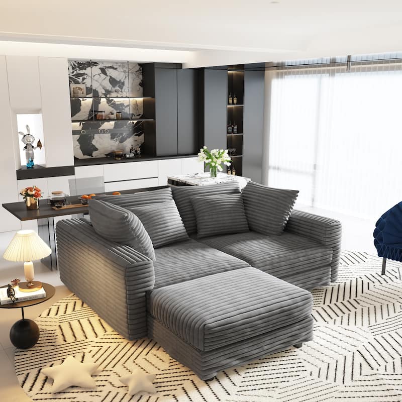 Deep Seat Couches with Soft Pillows and Movable Ottoman,Convertible Sofa Lounge Chair