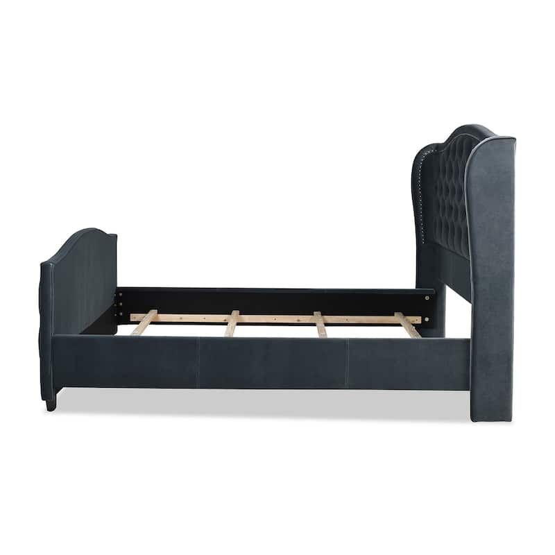 Athens Upholstered Nailhead Tufted Wingback Panel Bed