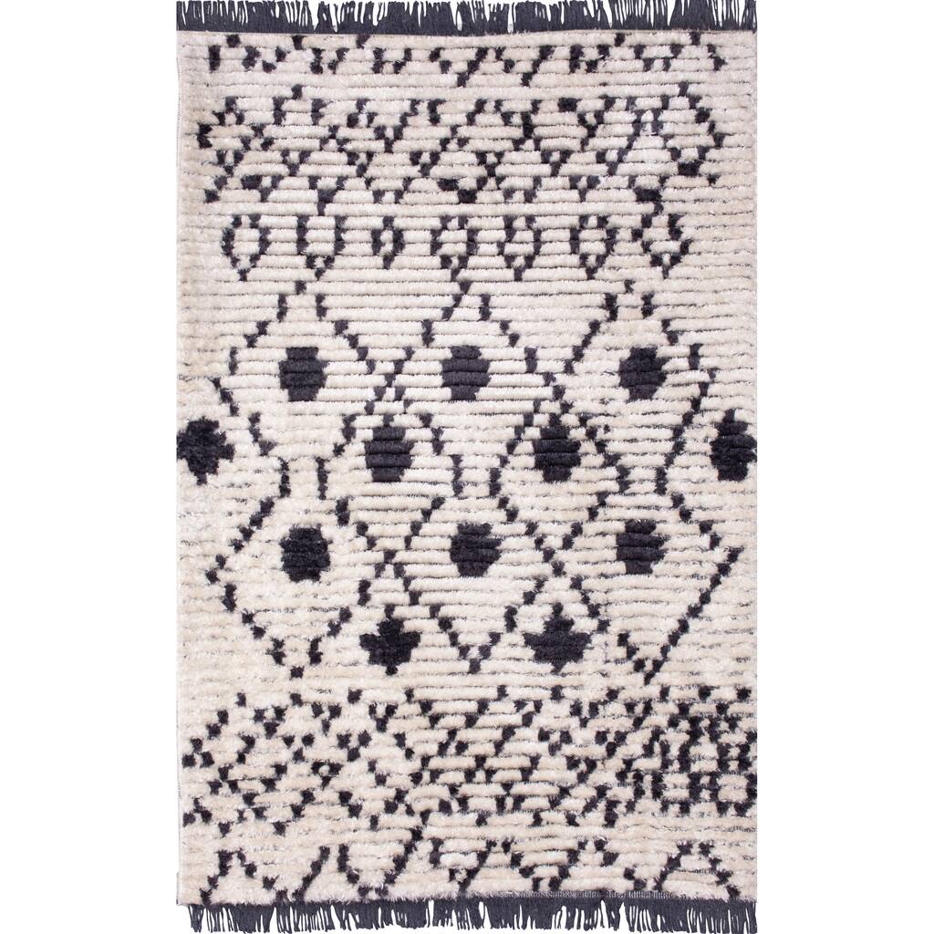 3'3" x 5' Grey Moroccan Fringed Rug - Big