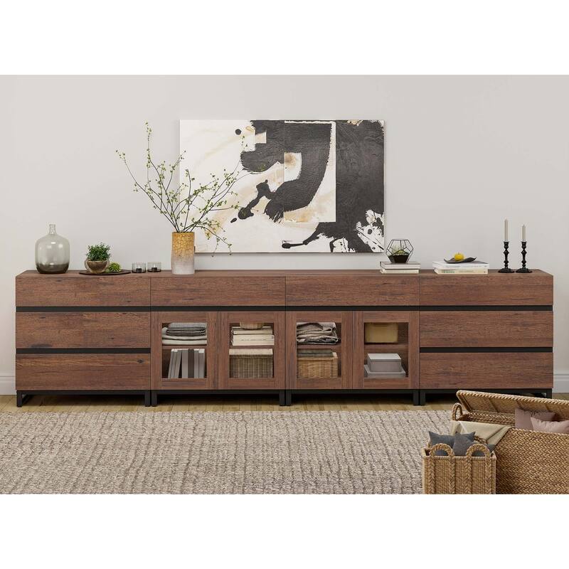 Dresser with Glass Doors, 4 in 1 Modern Chest of Drawers with Adjustable Shelves and 8 Drawers, Closet Organizers for Bedroom