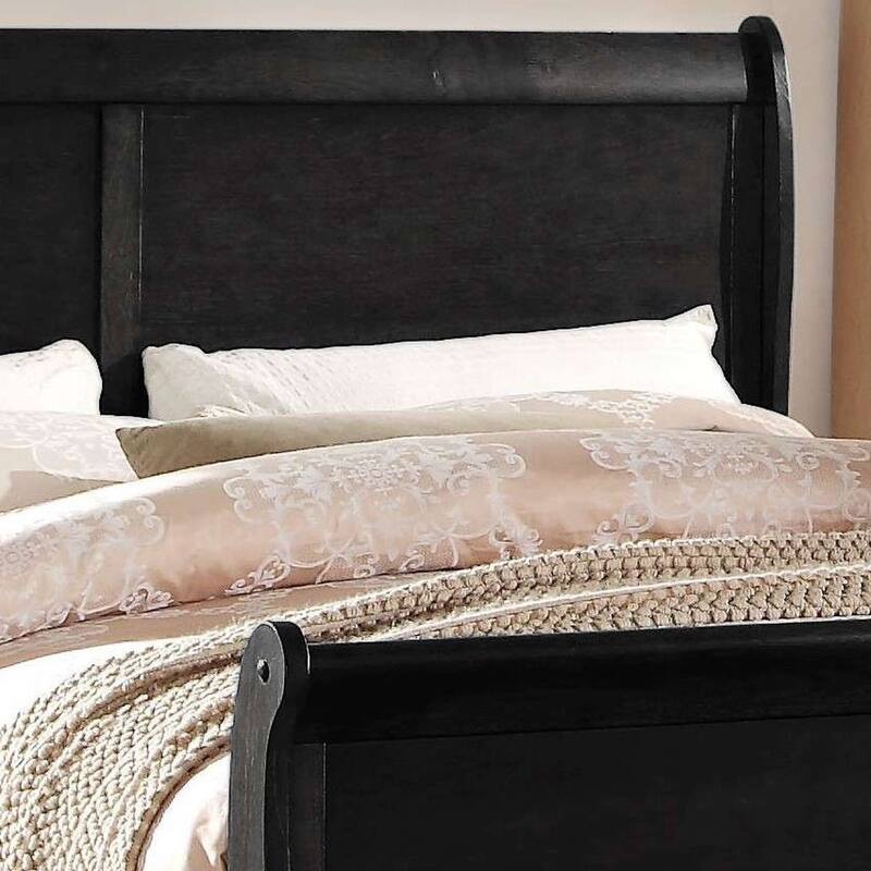 Transitional Solid Wood Bed with Veneers and Brass Hardware