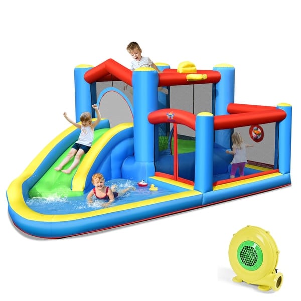 slide 2 of 10, Costway Inflatable Kids Water Slide Outdoor Indoor Slide Splash Pool - See Details Multi - See Details - 5-7 Years