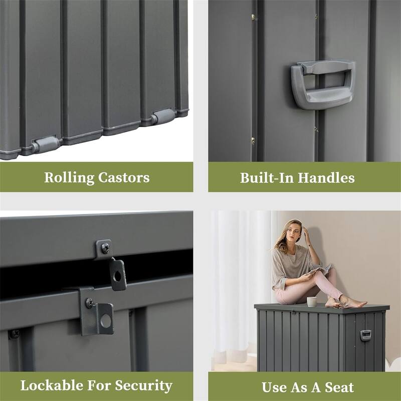 100-200 Gallon Dark Grey Steel Outdoor Storage Deck Box Large Patio Storage Box