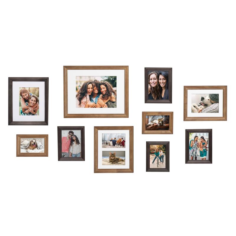 Kate and Laurel Bordeaux 10-piece Wood Gallery Wall Picture Frame Set - Brown/Gray
