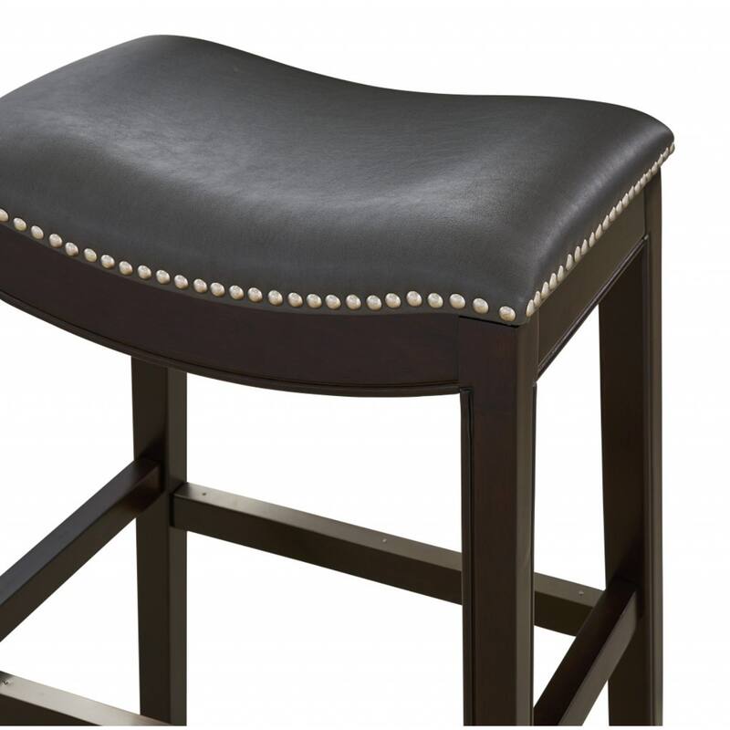 Linen Saddle Seat Bar Stool with Nail Head Trim and Footrest