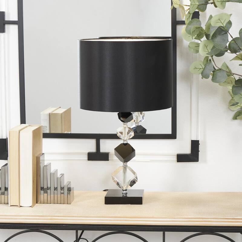 Crystal Geometric Diamond Inspired Room Table Lamp with Black Crystal Base - Clear - Roche River Decor