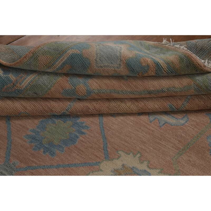 Hand Knotted Oriental 100% Wool Carpet Transitional All-Over Pink Oushak Area Rug - 11' 11'' X 9' 0''