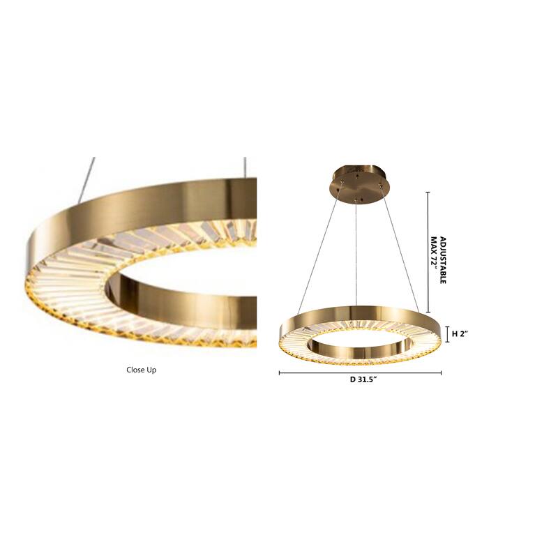 Gold Metal LED Chandelier With Clear Crystals