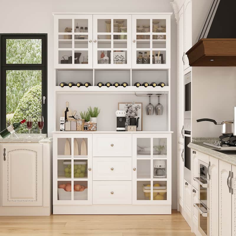78.9" Pantry Buffet with Hutch Freestanding Kitchen Storage Cabinet