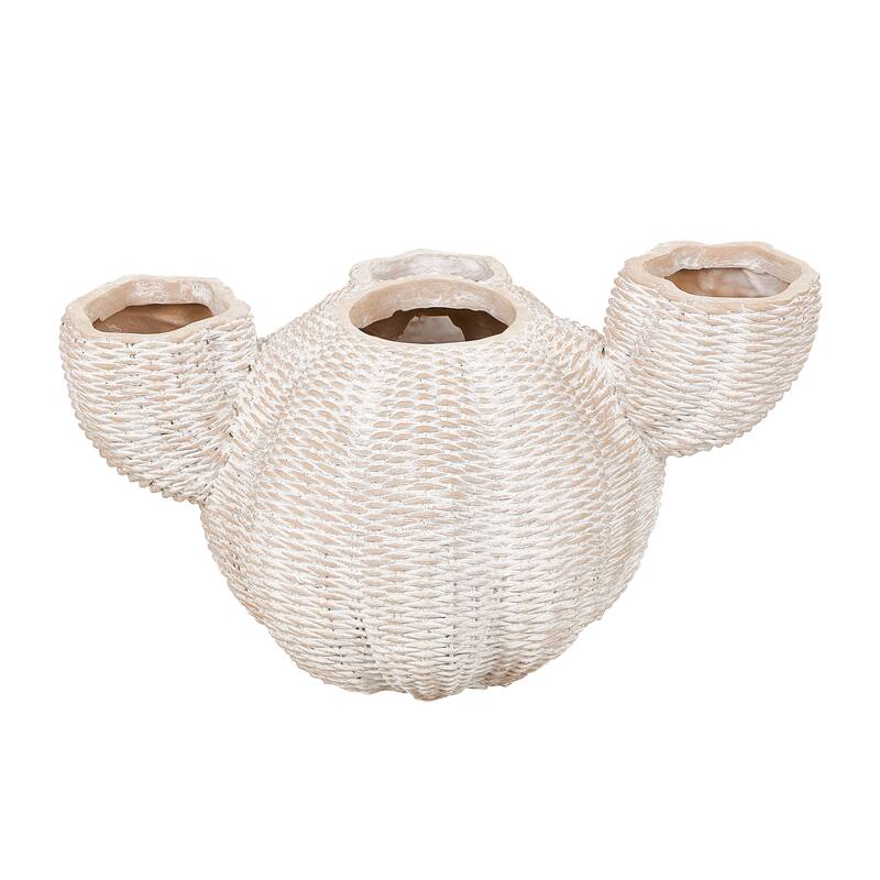 Cream Resin Wide Textured Cactus Indoor Outdoor Planter