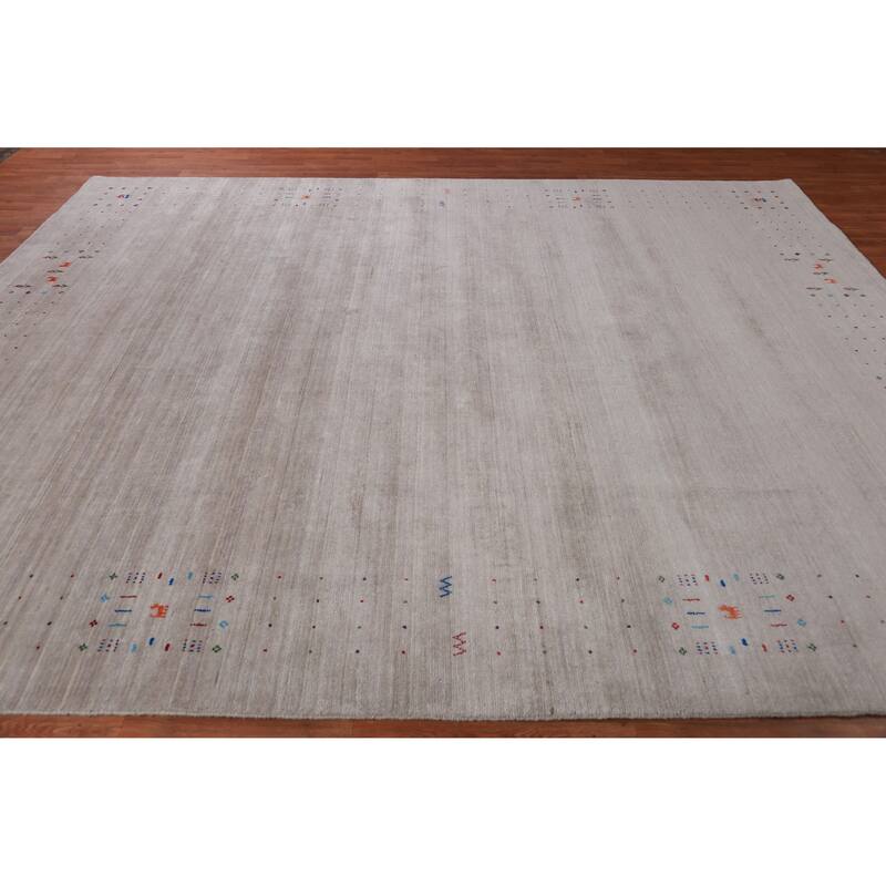 Gabbeh Indian Area Rug Handmade Beige Wool Carpet - 9'0" x 11'5"