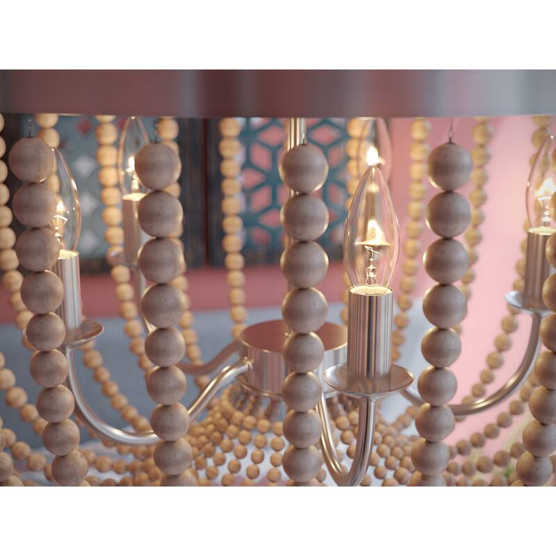 Kenroy Home Dumas 5-Light Wood Bead Chandelier - Weathered White