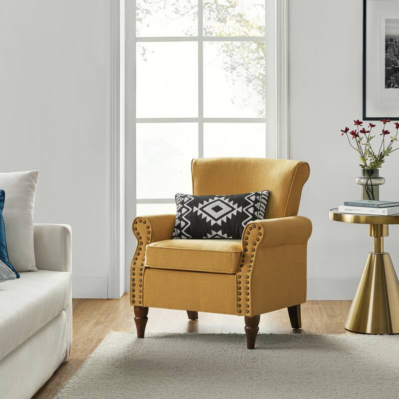 Nyctelius Upholstered Comfy Accent chair with Turned Wooden Legs and Nailhead Trim Set of 2 by HULALA HOME