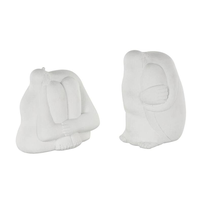 White Resin Abstract People Decorative Sculpture with Tucked Sitting Position (Set of 2)