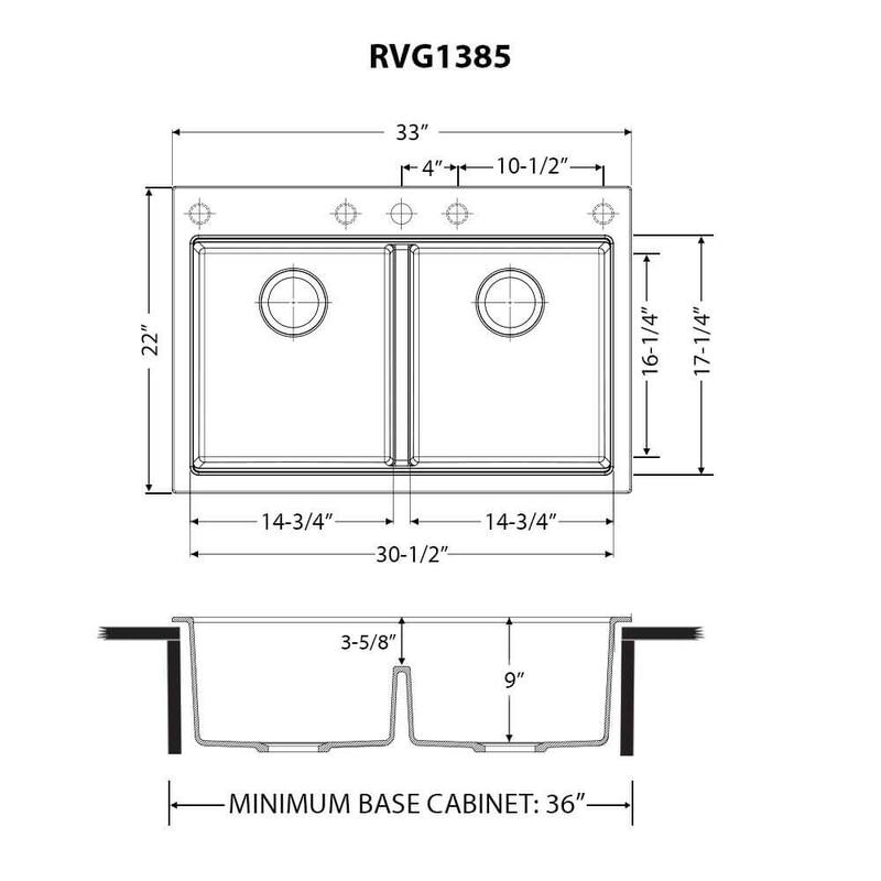 Ruvati 33 x 22 inch epiGranite Drop-in TopMount Granite Composite Double Bowl Low Divide Kitchen Sink - Arctic White - RVG1385WH