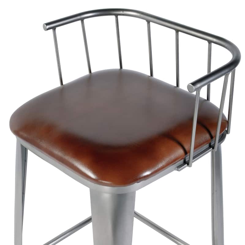 Coriander 31 in. Seat Height Leather & Iron Bar Height Stool with Back and Footrest