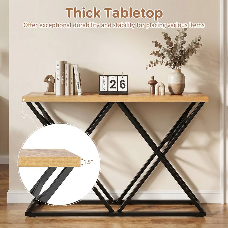 Gymax 55'' Industrial Console Table w/ Solid Metal Frame & Storage