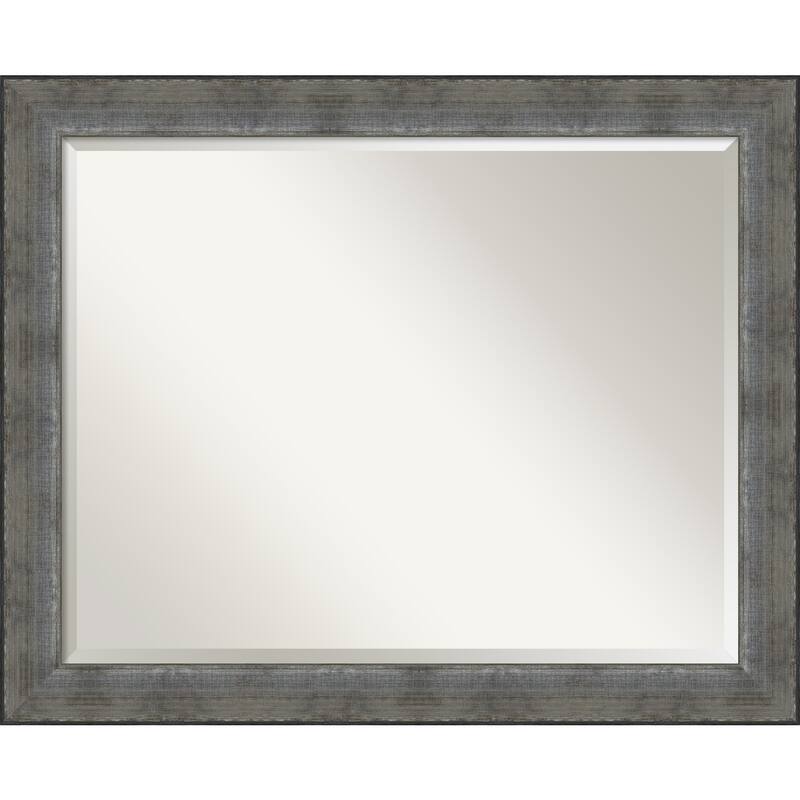 Beveled Wood Bathroom Wall Mirror - Forged Pewter Frame - Forged Pewter